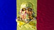 Metallic Skull Overlay on Andorra's Vibrant Tricolor Flag