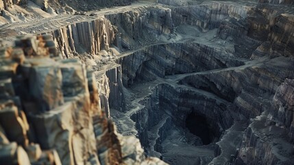 Poster - A large open pit in the middle of a mountain. Suitable for industrial concepts