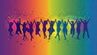 concept of Belonging Inclusion Diversity Equity DEIB, lgbtq group of multicolor painted background with black silhouette of people 