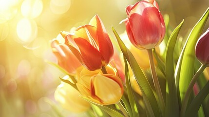 Canvas Print - Before saying hello set the scene with vibrant tulips up close enhancing the greeting cards for Mother s Day and International Women s Day