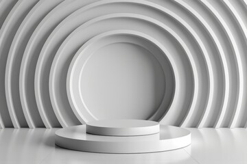 Poster - A white podium positioned in front of a circular wall. Ideal for presentations and events
