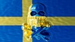 Lustrous Golden Skull Atop the Swedish Flag Azure Cross