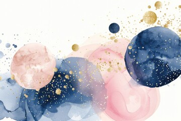 Poster - Abstract watercolor painting with gold and blue circles. Perfect for backgrounds or artistic projects