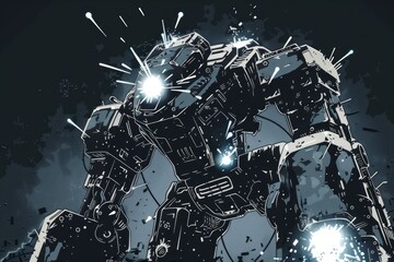 Poster - A robot standing in front of a dark background, suitable for technology concepts