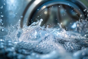 Poster - Close up view of water coming out of a faucet. Perfect for plumbing or water conservation concepts