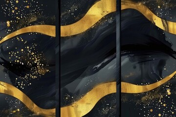 Poster - Abstract black and gold painting on black background. Suitable for modern art concepts