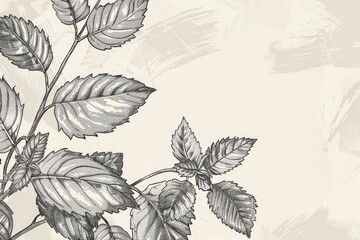 Poster - Simple black and white drawing of leaves on a branch. Suitable for nature-themed designs