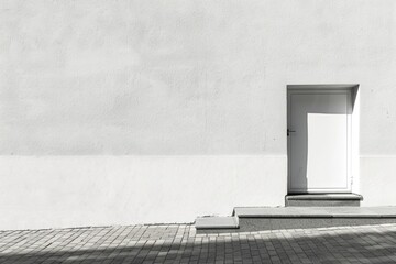 Poster - A monochrome image of a door on a building. Suitable for architectural themes