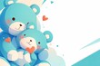 Adorable blue teddy bears hugging with hearts, in a soft and tender illustration of love and affection.