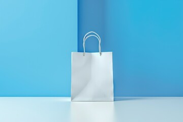Poster - White paper bag sitting on a table. Suitable for packaging and eco-friendly concepts