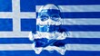 Transparent Skull Superimposed on the Striking Greek Flag