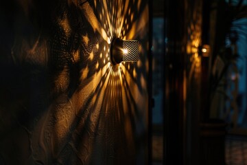 Poster - Illuminated wall light in interior setting, suitable for home decor projects