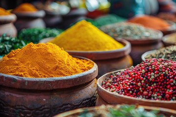Poster - Assorted bowls filled with a variety of spices. Great for culinary or cooking concepts