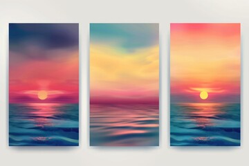 Poster - Three vertical banners featuring a beautiful sunset over the ocean. Perfect for website headers or social media posts
