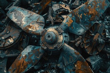 Aufkleber - Close up of a rusty propeller on a pile of junk. Suitable for industrial and vintage concepts