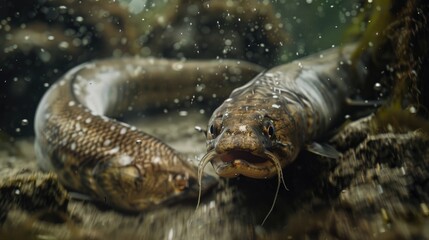 Poster - A fish with its mouth open underwater. Suitable for aquatic themes