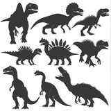 Fototapeta Dinusie - Silhouette Prehistoric Dinosaur Various black color only