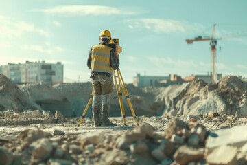 Poster - A man in a hard hat standing on a construction site. Suitable for construction industry concepts
