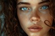 A close up image of a woman with freckles on her face. Suitable for beauty and skincare concepts
