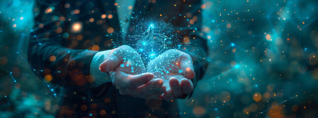 Poster - Futuristic Circuitry Cradled in Hands