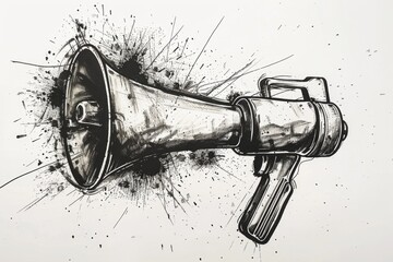 Poster - Simple black and white drawing of a megaphone. Suitable for various design projects
