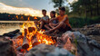 © sommersby - A group of individuals seated around a campfire in the outdoors, chatting and enjoying the warmth of the flames