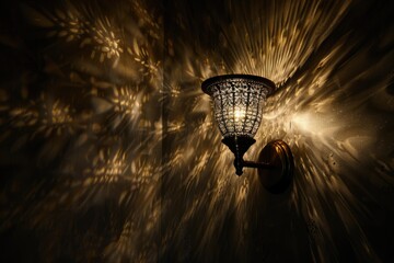 Poster - A light fixture mounted on a wall in a dark room. Suitable for interior design concepts