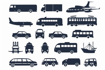 Poster - Assortment of different vehicles on a plain white backdrop, suitable for transportation concepts
