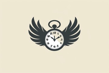 Aufkleber - A unique clock with wings on a neutral beige background. Perfect for time-related concepts