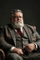 Poster - A man in a suit and tie sitting in a chair. Suitable for business and office concepts