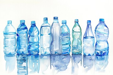 Poster - A group of water bottles placed next to each other. Ideal for hydration concept