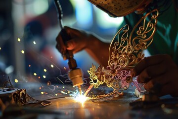 Poster - A person working on a piece of metal, suitable for industrial concepts