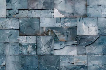 Poster - Close up of a wall covered in blue marble tiles, suitable for interior design projects