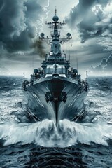 Poster - A large boat sailing in the vast ocean. Suitable for travel and adventure concepts
