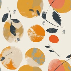 Poster - A vibrant pattern of oranges and leaves suitable for various design projects