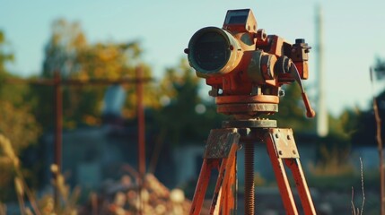 Poster - A camera mounted on a tripod. Suitable for photography concepts