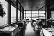 © Hunman - Interior of an empty restaurant with a view.