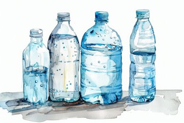 Poster - A group of water bottles lined up next to each other. Perfect for showcasing hydration products