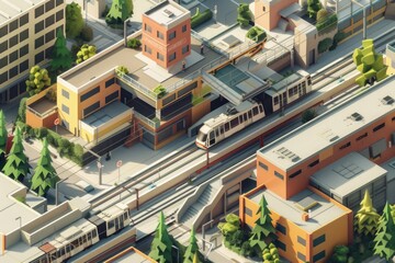 Poster - Aerial view of a train passing through a city, ideal for transportation concepts