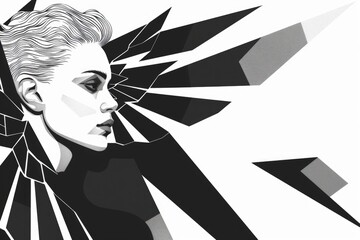 Aufkleber - Detailed black and white drawing of a woman. Suitable for artistic projects
