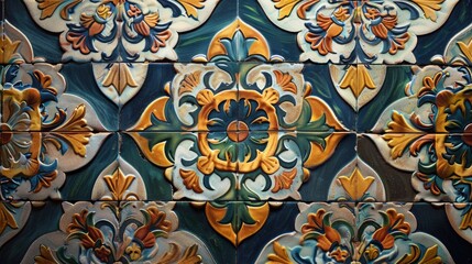 Aufkleber - Detailed view of a decorative tile wall, perfect for interior design projects