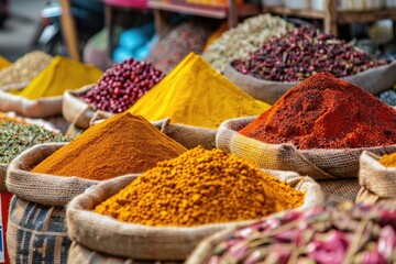 Aufkleber - Assorted bags filled with different types of spices, perfect for culinary projects