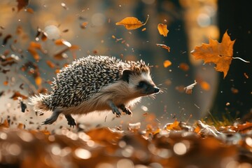 Poster - A hedge running through a pile of leaves. Perfect for autumn-themed designs
