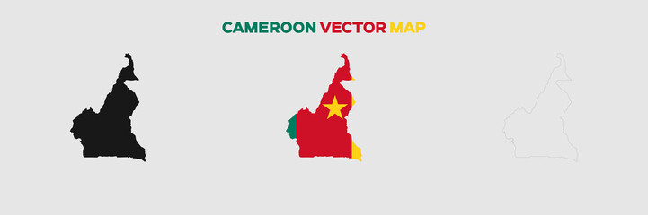 Wall Mural - Cameroon Map Vector Pack. Map with Flag. Gray Map Silhouette. Gray Outline Map. Editable EPS file.