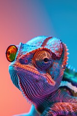 Poster - Close up of a colorful chameleon's face, perfect for nature and wildlife projects