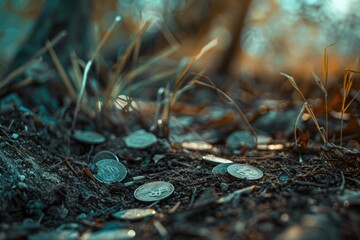 Poster - A pile of coins on the ground, suitable for finance concepts