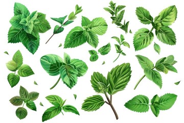 Aufkleber - Fresh green leaves isolated on a white background. Perfect for nature or environmental concepts