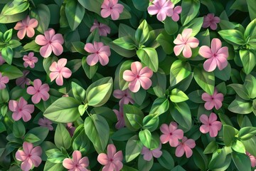 Poster - Beautiful pink flowers with green leaves, perfect for nature and gardening concepts
