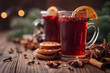 glass cups of tea with dried fruits. AI generated