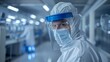 © JP STUDIO LAB - A meticulous lab technician with protective eyewear, ensuring safety and precision, isolated on a pure white background